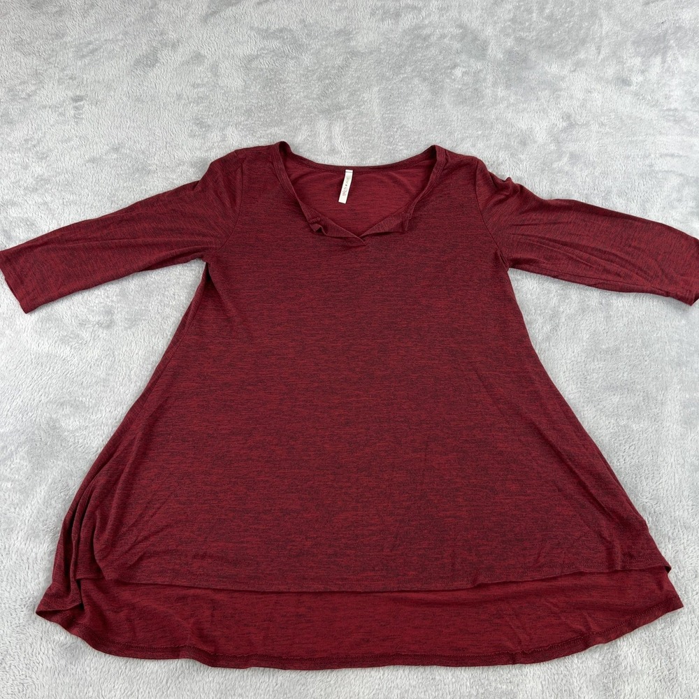Lime n Chili Marled Knit Tunic Top Women's M Burgundy Boho Split Neck Casual